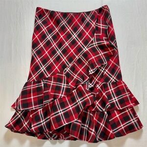 Ralph Lauren Women's Red Plaid A-Line midi vintage Skirt M Academia office siren